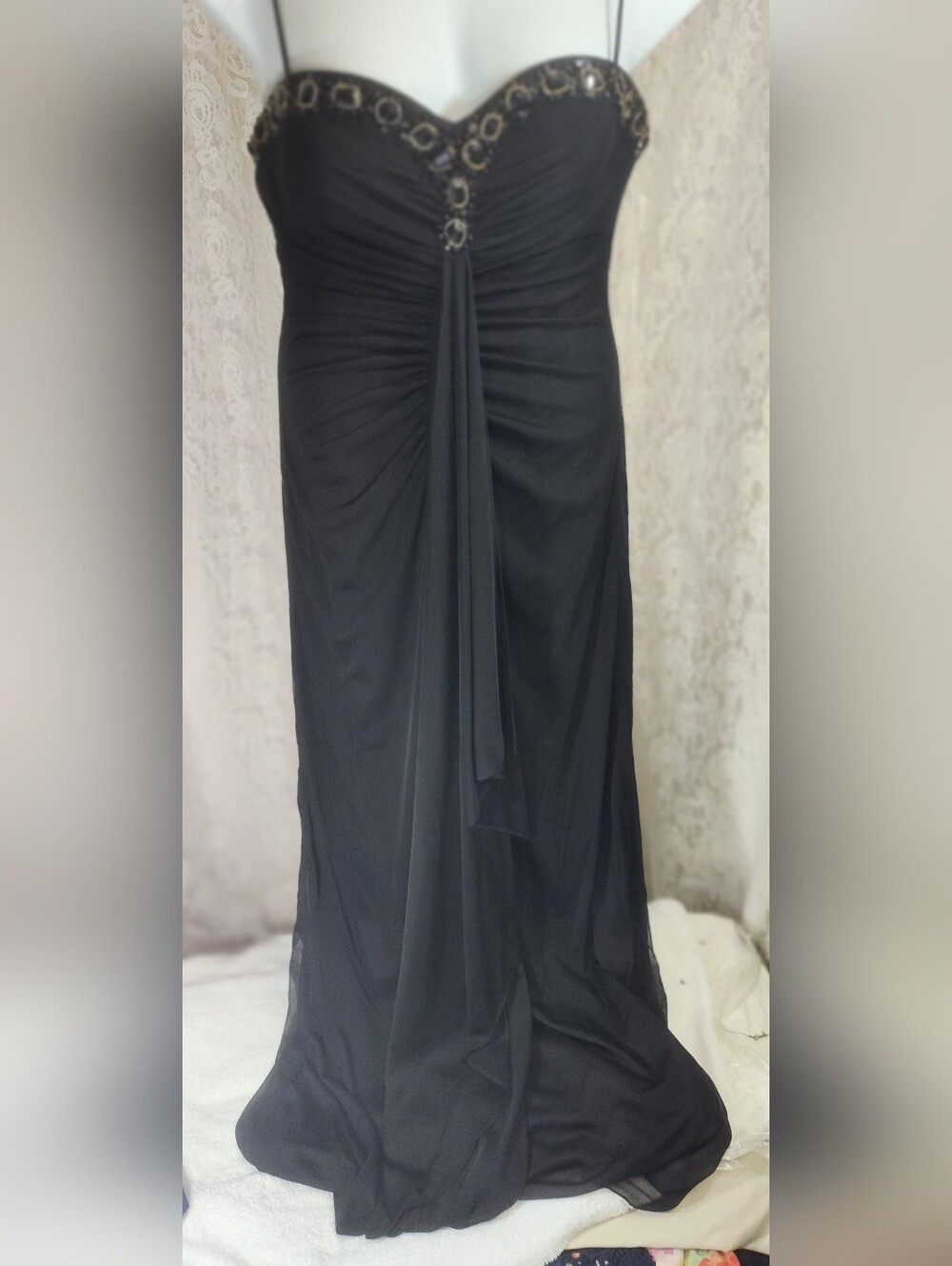 Onyx Nite Black Strapless Evening Gown with Embellished Sweetheart